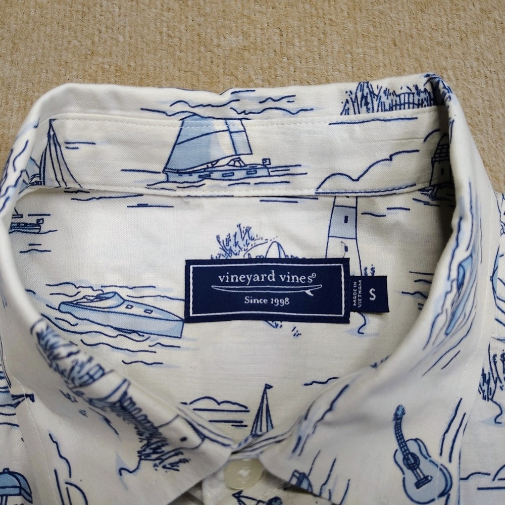 Vineyard Vines Button Up Shirt Mens Small White Nautical Ocean Boats Sailing - Picture 3 of 8